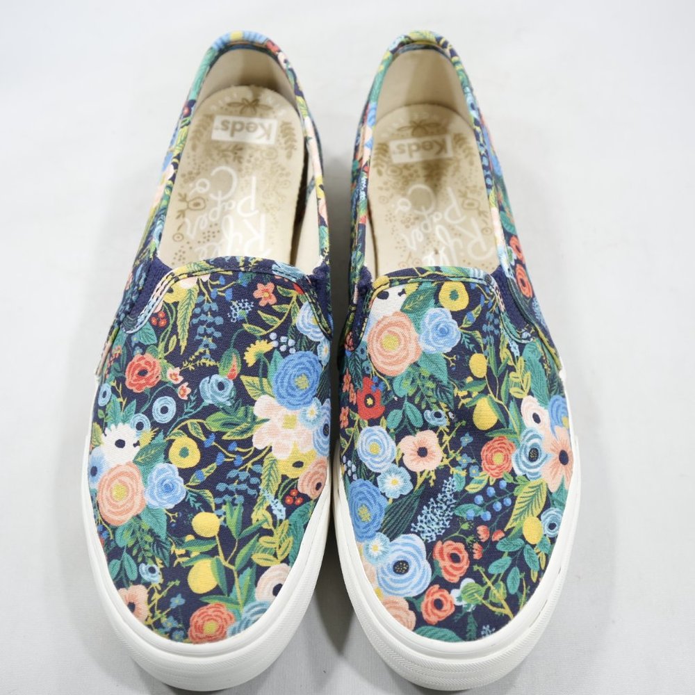Keds & Rifle Paper Co Double Decker Lea Blue Floral Canvas Slip On Sneakers 9.5W - Picture 6 of 7